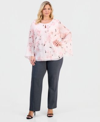 Plus Size Keyhole-Front Printed Blouse