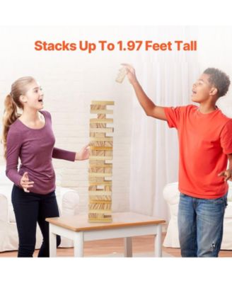 Wooden Tumbling Tower Game with Domino Blocks and Storage Crate