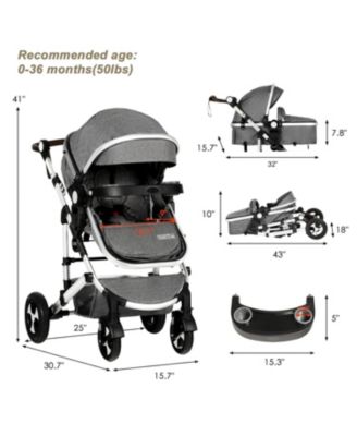 Meno V 3-in-1 Reversible Baby Stroller with Detachable Tray, Adjustable Canopy and Suspension Wheels