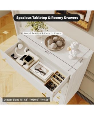 44 Inch Tall 5 Drawer Farmhouse Dresser, Rustic White Chest with Bar Handles, Large Storage, Bedroom, Living Room