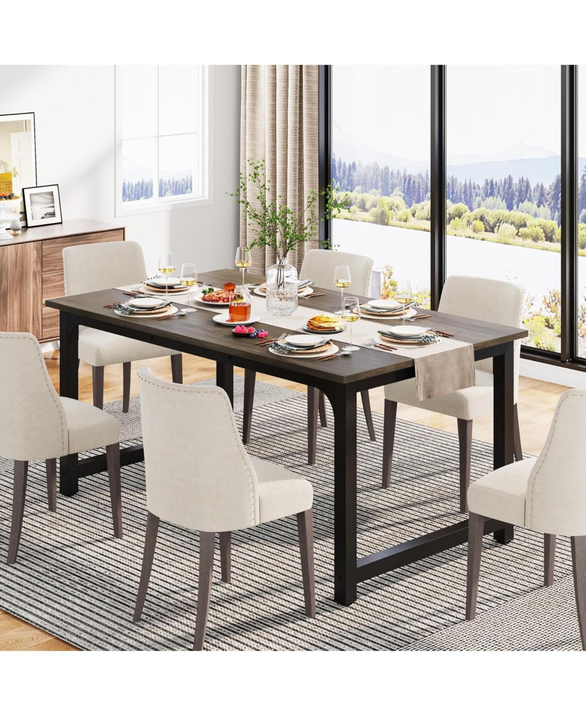 Tribesigns 63" Industrial Dining Table for 4–6 with Sturdy Metal Legs and Wood Top