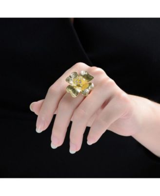 Timeless 14K Gold Plated Cubic Zirconia Flower Ring