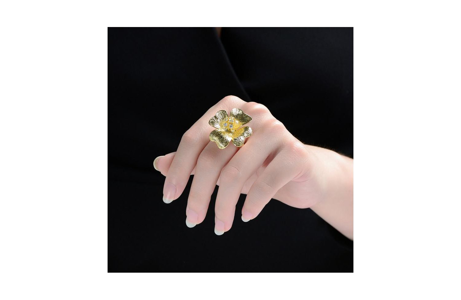 Timeless 14K Gold Plated Cubic Zirconia Flower Ring