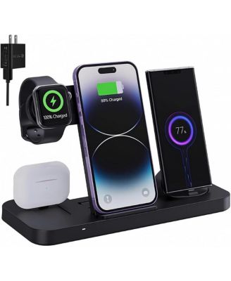 Vertical wireless charger, 6-in-1 fast wireless charging station, upgraded integrated folding, suitable for iPhone 16/15/14/13, Apple Watch Ultra/9/8
