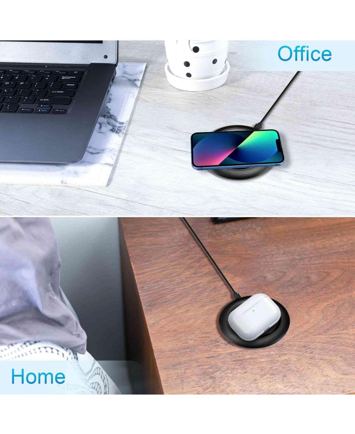 Risokeys Round desktop wireless charger, 15W maximum fast wireless charging pad, compatible with i-Phone 14 for Apple, Black