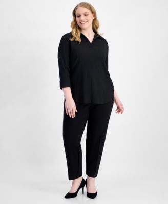 Plus Size 3/4-Sleeve Textured Top