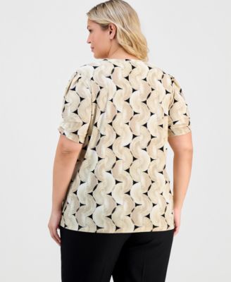 Plus Size Printed Pleated-Sleeve Top
