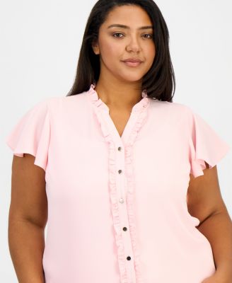 Plus Size Ruffled Button-Front Top