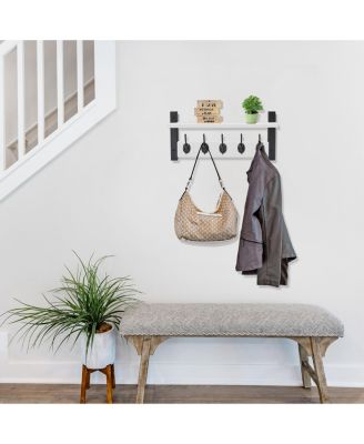 16 Inch Floating Wall Shelf with 5 Heavy Duty Hooks – for Entryway, Bathroom, Bedroom, Kitchen, or Mudroom