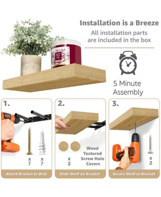 5 Pack 16 Inch Long Floating Wall Shelves for Bedroom, Decor, Kitchen, Living Room - for Trophies, Frames, Bookshelf