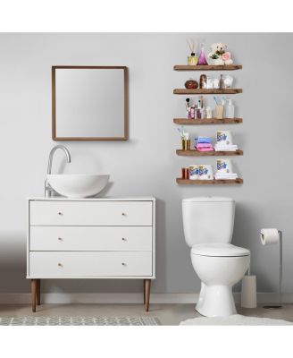 5 Pack 16 Inch Long Floating Wall Shelves for Bedroom, Decor, Kitchen, Living Room - for Trophies, Frames, Bookshelf