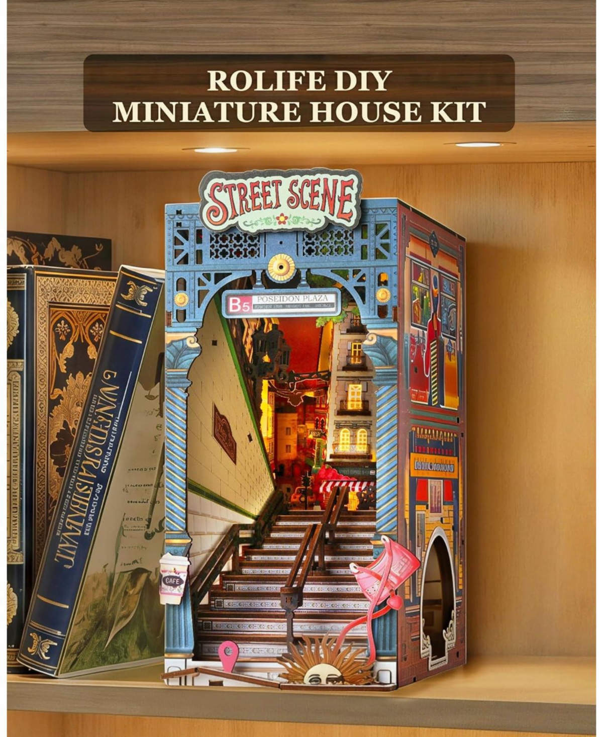 Robotime Book Nook Kits Diy 3D Puzzle 10" Subway Urban Street Scene Decorative Bookends Bookshelf