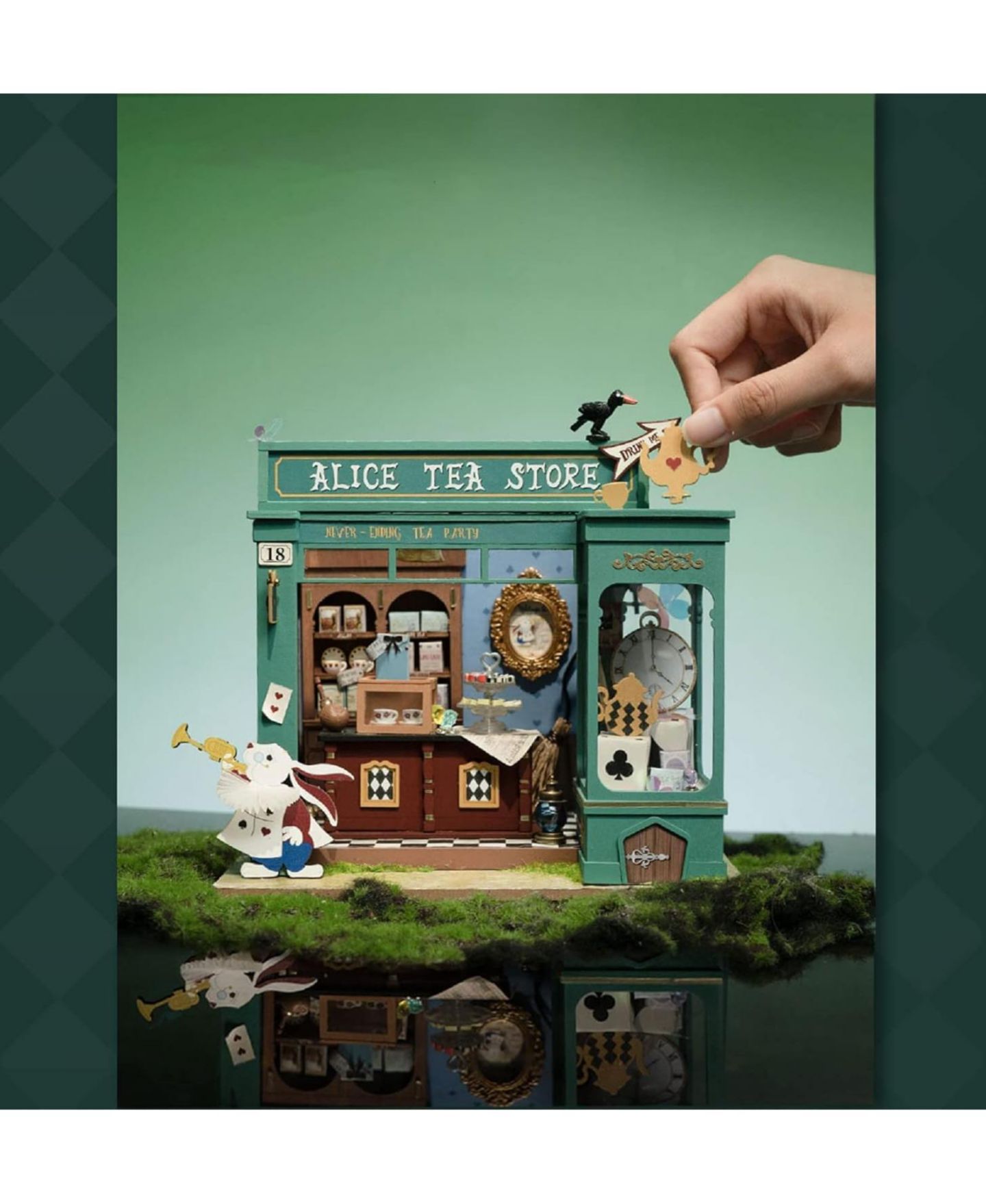 Детские куклы Robotime Alice's Tea Store 1:24 Scale Plywood DIY Miniature House Kit with LED Light, Ages 14+ — фото 5
