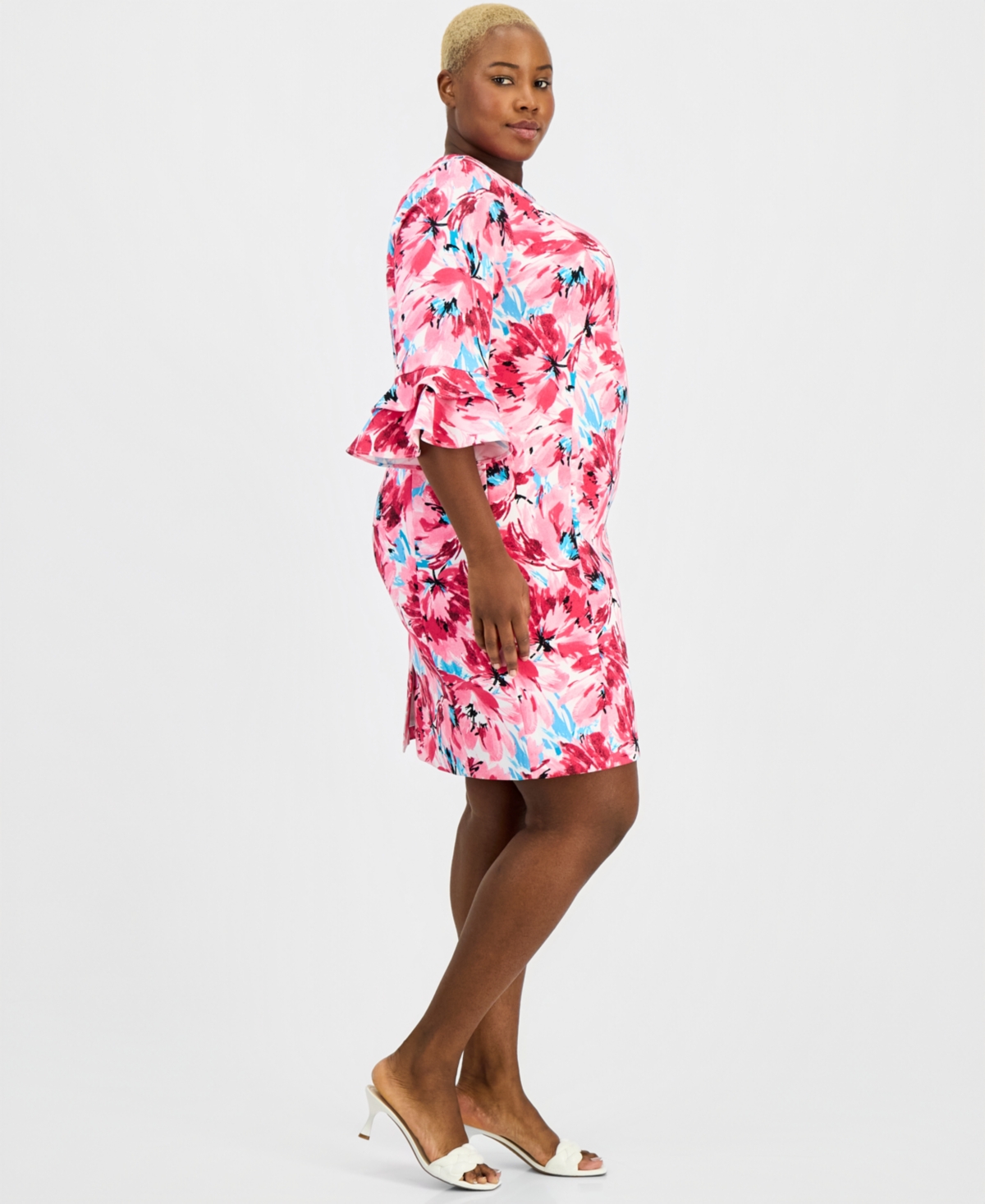 Kasper Plus Floral 3/4-Sleeve Sheath Dress