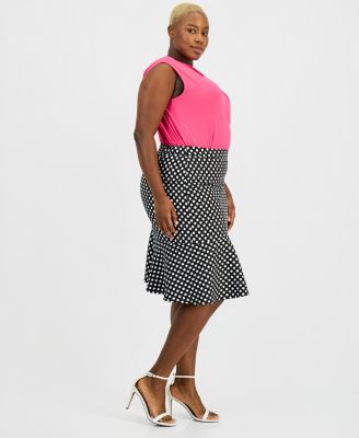 Plus Size Polka Dot Jacquard Flounce Skirt