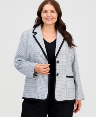 Plus Size Framed Notched Collar Patterned Jacket