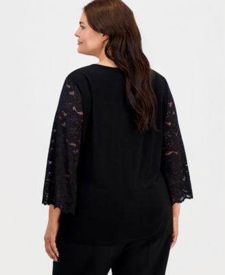 Plus Size Lace Bell-Sleeve V-Neck Top