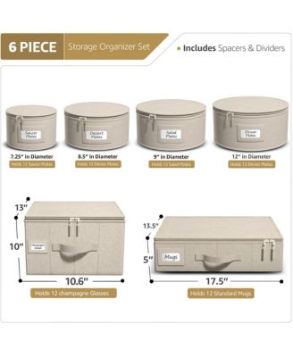 6-Piece Stackable Plate Carrier Set for Dinnerware, Plate Organization and Storage with Felt Plate Protector