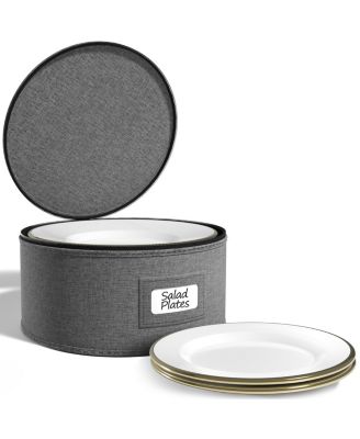 China Storage Container – Dinnerware Organizer for Bowl Plate Storage with Lid (Holds Service for 12) with Felt Protectors – 9" x 6"