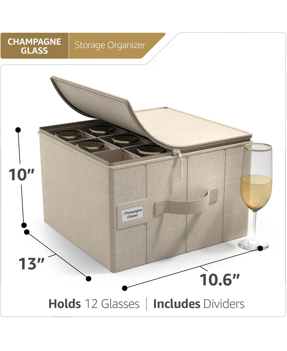 Sorbus Champagne Flute Glasses Organizer Case with Lid (Holds Service for 12) Felt Protectors