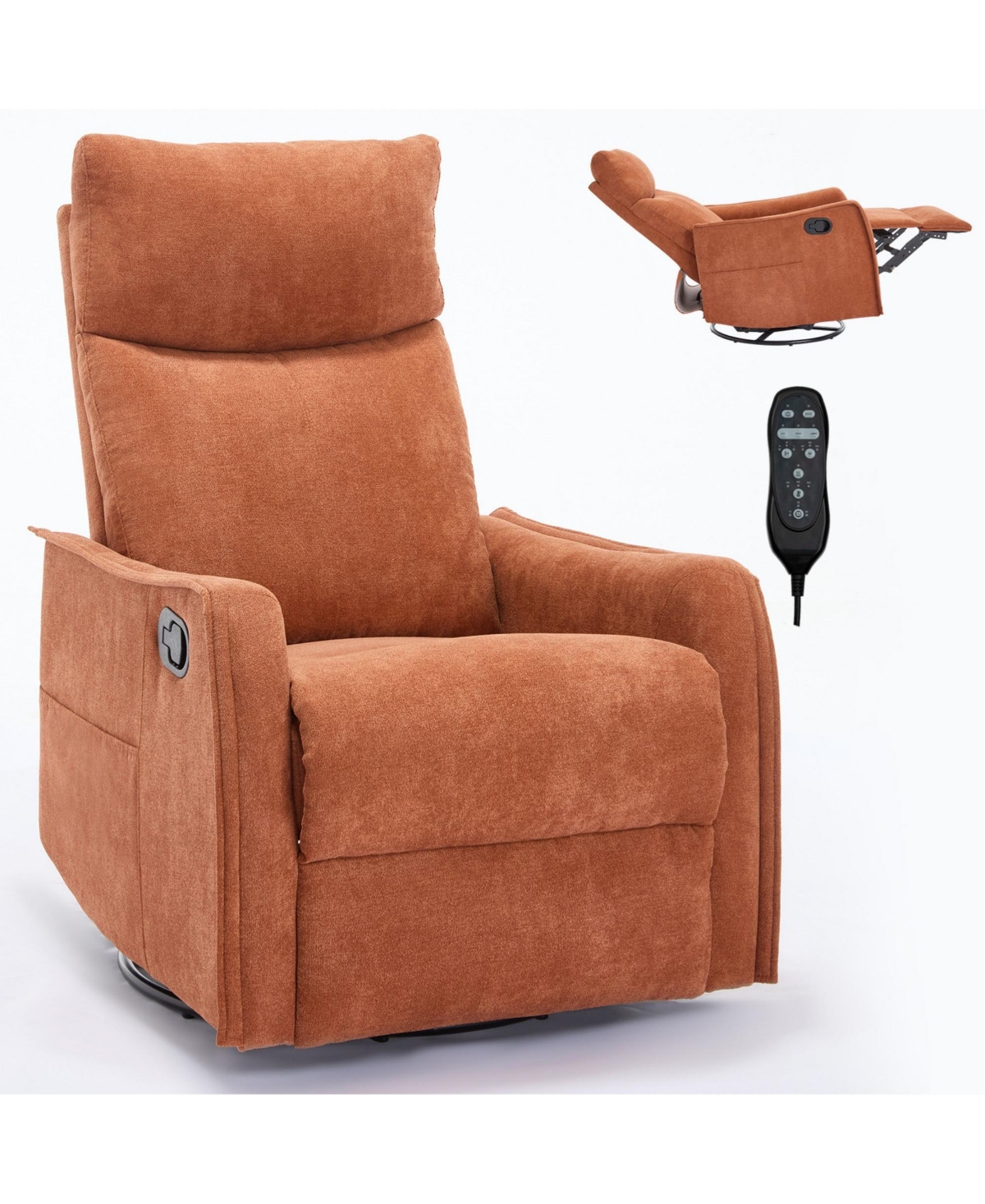 Boyel Living Heat Massage Manual Recliner Chair with Rocker and Swivel in Fabric for Living Room