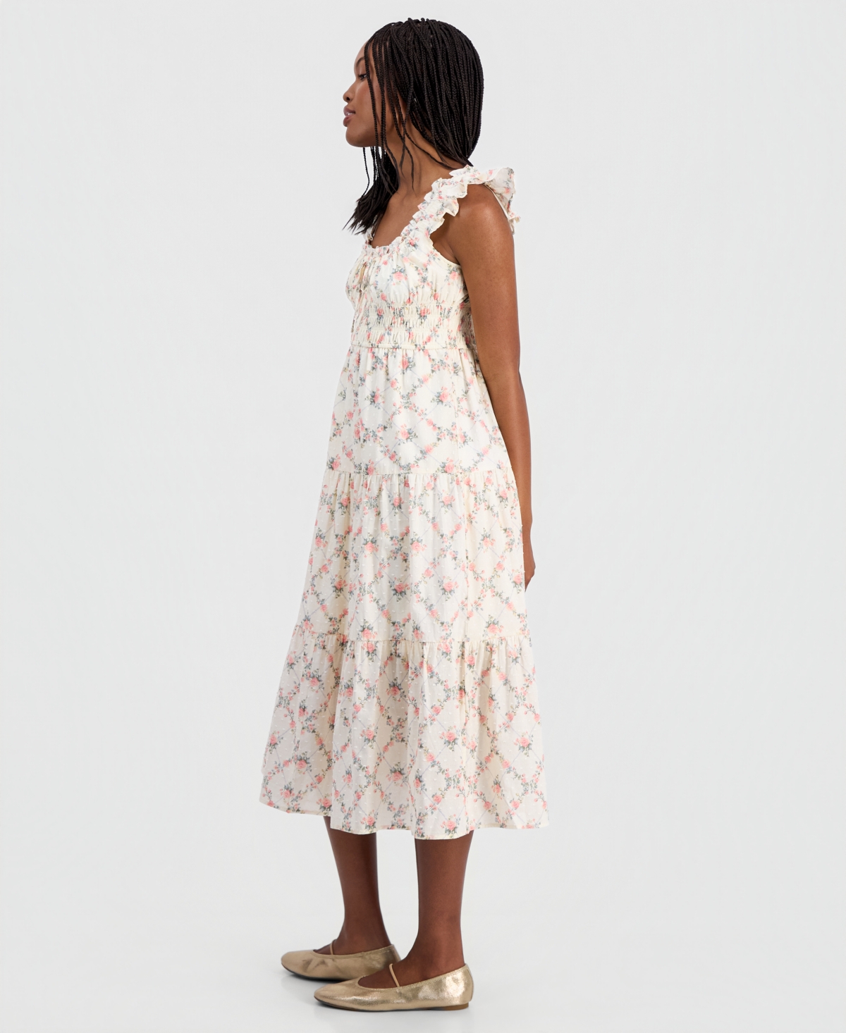 Self Esteem Juniors' Printed Cotton Tiered Midi Dress