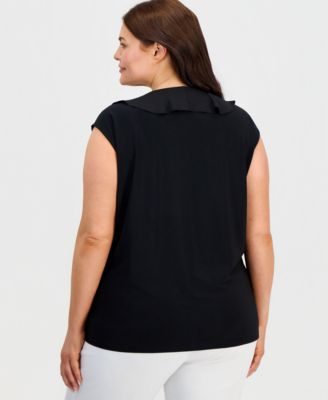 Plus Size Mixed-Media Ruffle Top  