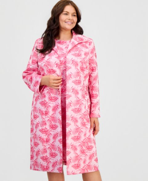 Женские куртки Kasper Plus Size Jacquard Collared Open-Front Topper