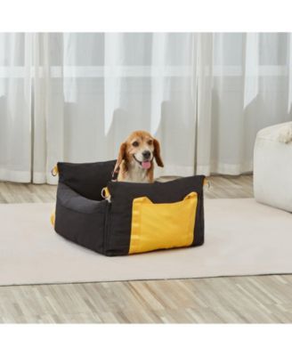 Waterproof Dog Car Booster Seat Side Handles, Storage Pocket & Safety Leash, PP Cotton Fill, Small Dog Car Bed up to 25 lb, Black