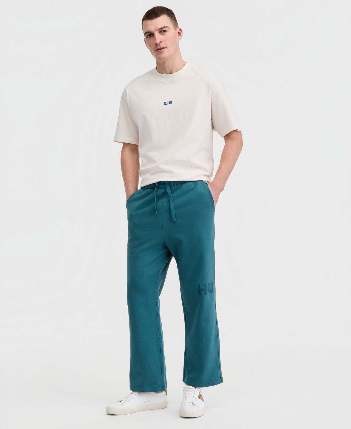 Мужские брюки Hugo Boss Nalftro Drawstring, цвет: Бирюзовый — фото 1