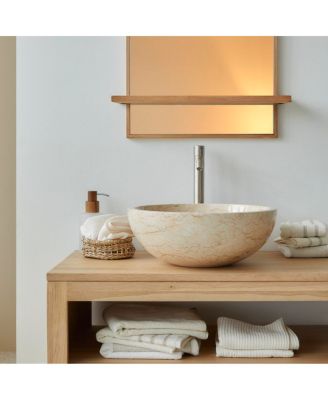 Marble Washbasin Hemisphere Above Counter Bathroom Washbowl Polished Cream