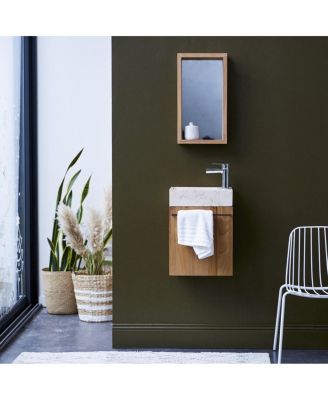 Stelle Teak and Marble Wall-Mounted Vanity Cabinet