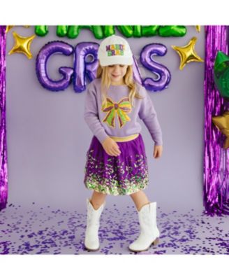 Toddler Girls Mardi Gras Sequin Bow Patch Sweatshirt