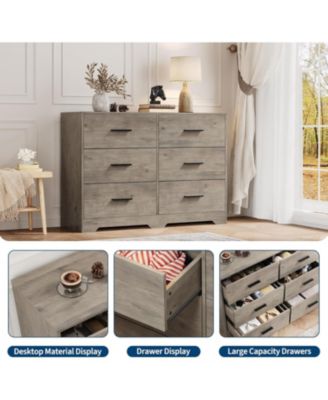 Dresser for Bedroom with 6 Drawers, Modern Chest of Drawers with Metal Handle, Wooden Dresser TV Stand