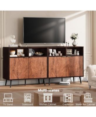 Senfot 31.5" Sideboard Buffet Cabinet with Storage, Farmhouse Kitchen Wooden Cabinet with 2 Open Shelves, Gorgeous Burl Texture