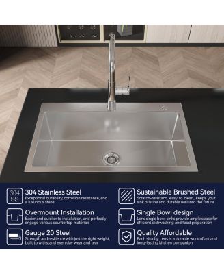32x19inch Brushed Nickel Stainless Steel Kitchen Sink Overmount Single Bowl Handmade