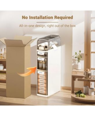 4-Tiers Slim Bathroom Storage Cabinet, Narrow Storage Waterproof Skinny Bathroom Cabinet with Wheels and Toilet Paper Holder for Small Spaces