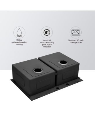 33" x 22" Gunmetal Black Double Bowl Drop-In Kitchen Sink, 16-Gauge T304 Nano Stainless Steel, Two 10" Deep Basins