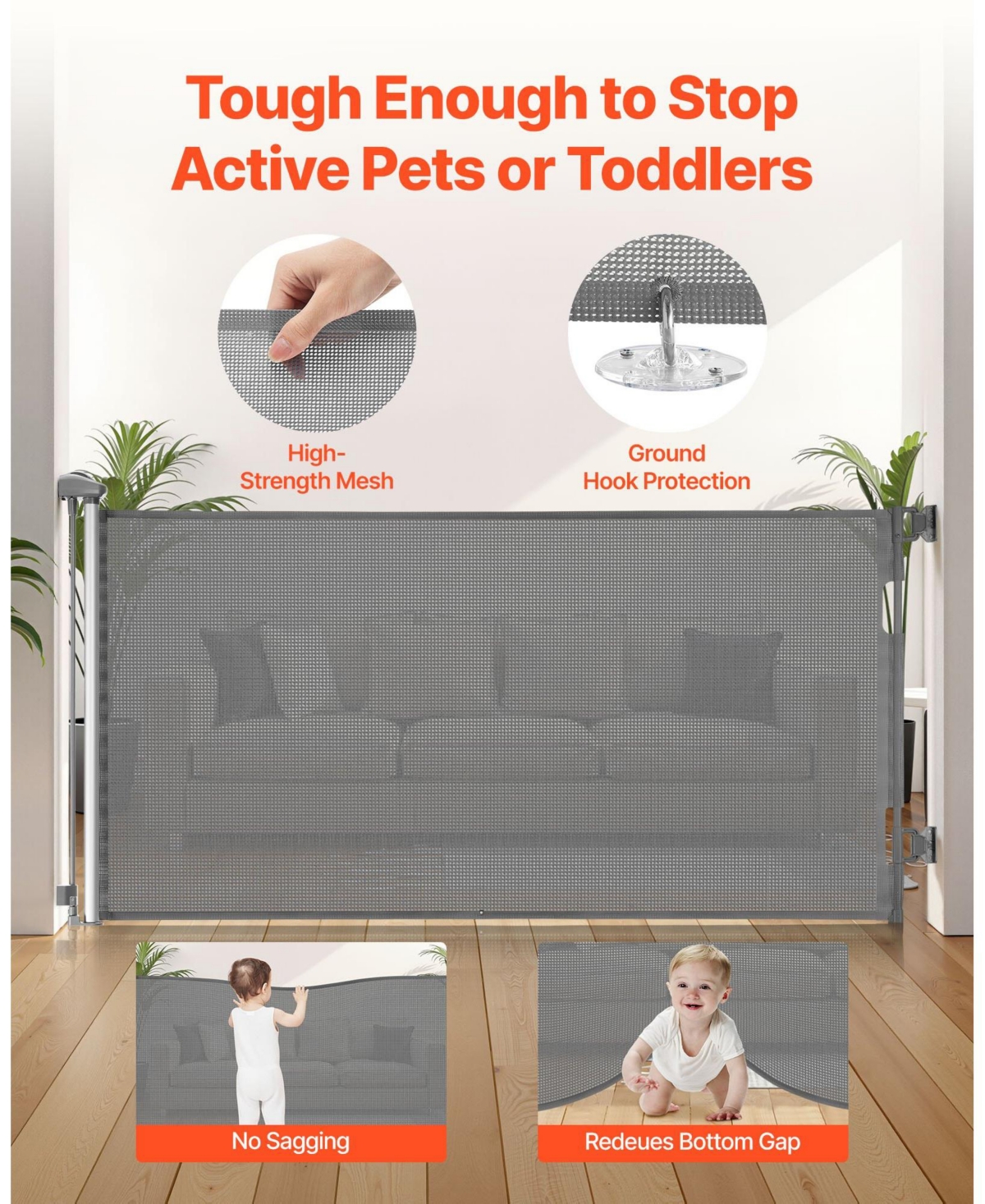 Cozito Retractable Baby Gate, 31.3 in Tall, Extends to 56.3 in Wide, Mesh Dog Gate w/ Security Lock, Trip-Free Walk-Through, Indoor/Outdoor