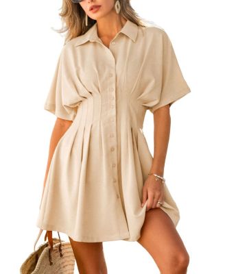 Women's Level Up Beige Mini Beach Dress