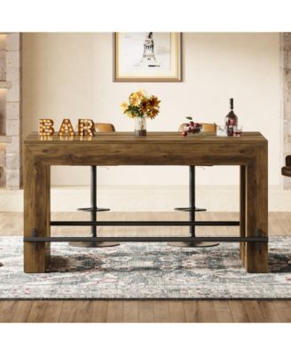 59-Inch Counter Height Bar Table, Wooden Pub Table with Metal Footrest for Kitchen & Dining