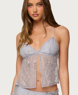 Women's Kylie Beaded Split Front Backless Top