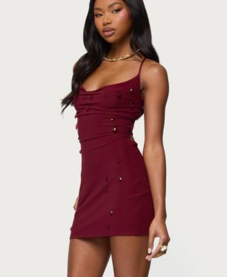 Women's Faux Crystal Backless Mesh Mini Dress