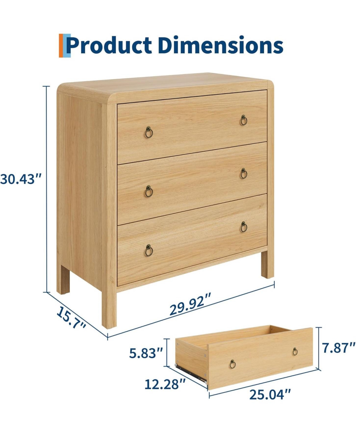 gaomon 3-Drawer Modern Bedroom Dresser Chest Closet Storage Cabinet Organizer for Bedroom, Living Room, Hallway, Office