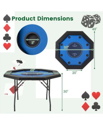 - 48 Inches Foldable Poker Table with Padded Rails and Cup Holders-Blue
