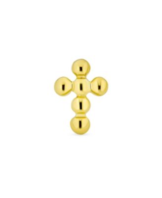 Tiny 3MM 14K Gold Religious Puff Ball Cross Cartilage 1 Stud Earring Screwback