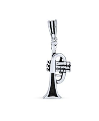 Musician Jazz Lover Trumpet Instrument Pendant Necklace .925 Sterling Silver