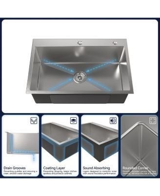 30x19inch Brushed Nickel Stainless Steel Kitchen Sink Single Bowl Overmount Handmade