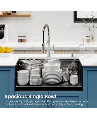 30inch Undermount Single Bowl Black 304 Stainless Steel Handmade Kitchen Sink with Cutting Board and Colander