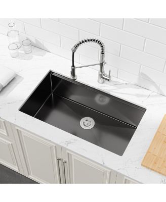 30inch Undermount Single Bowl Black 304 Stainless Steel Handmade Kitchen Sink with Cutting Board and Colander